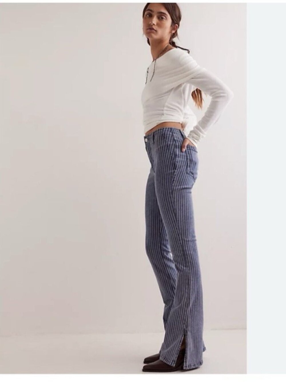 Free People We The Free Striped Flare Jeans 27 High Rise Boho Bell Bottom